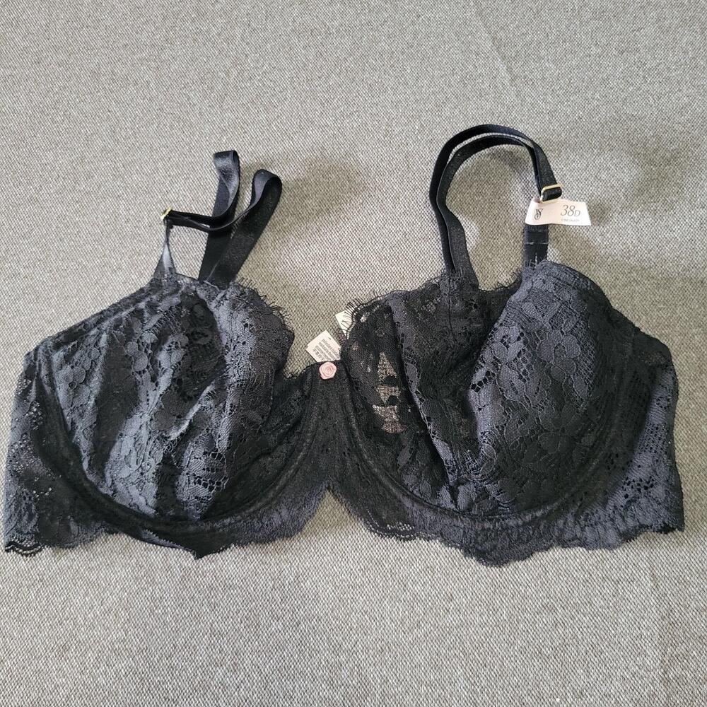 Victoria Secret Bra 38D Black Lace Unlined Dream Angel Push Up without Padding